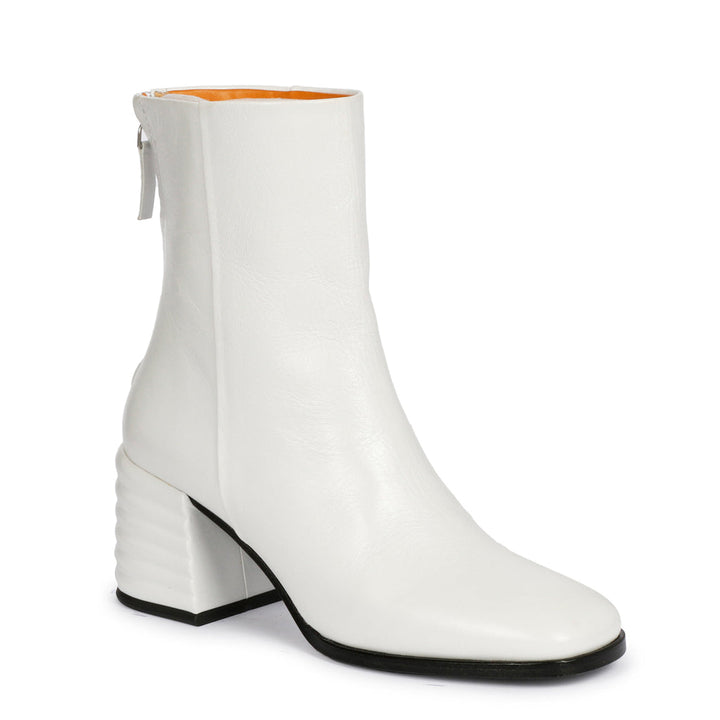 Saint Joanna White Leather Back Zipper High Ankle Boots