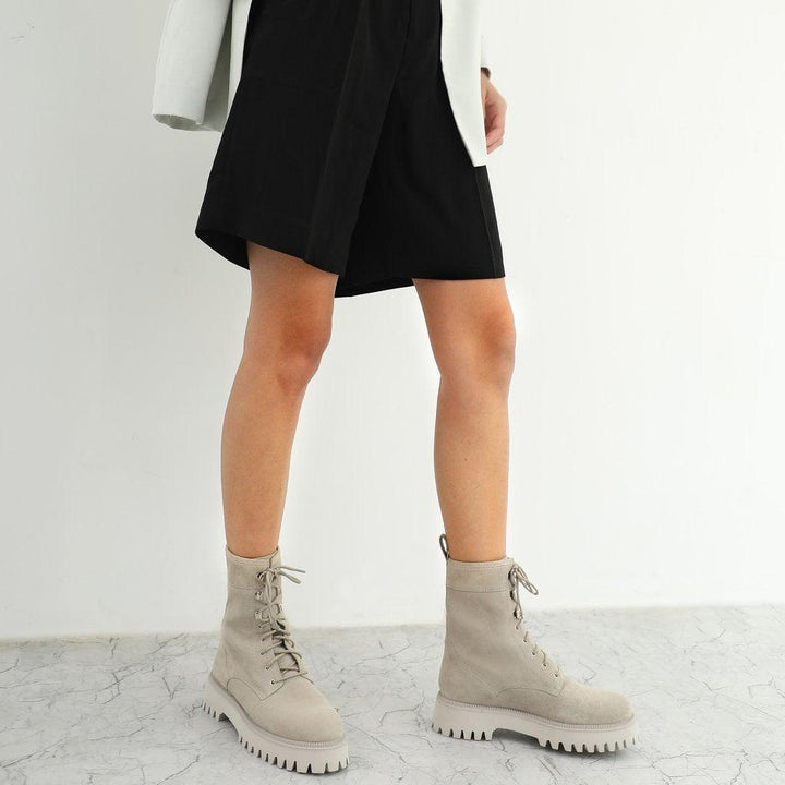 Saint Anastasia Ivory Leather Lace Up High Ankle Boots - SaintG UK