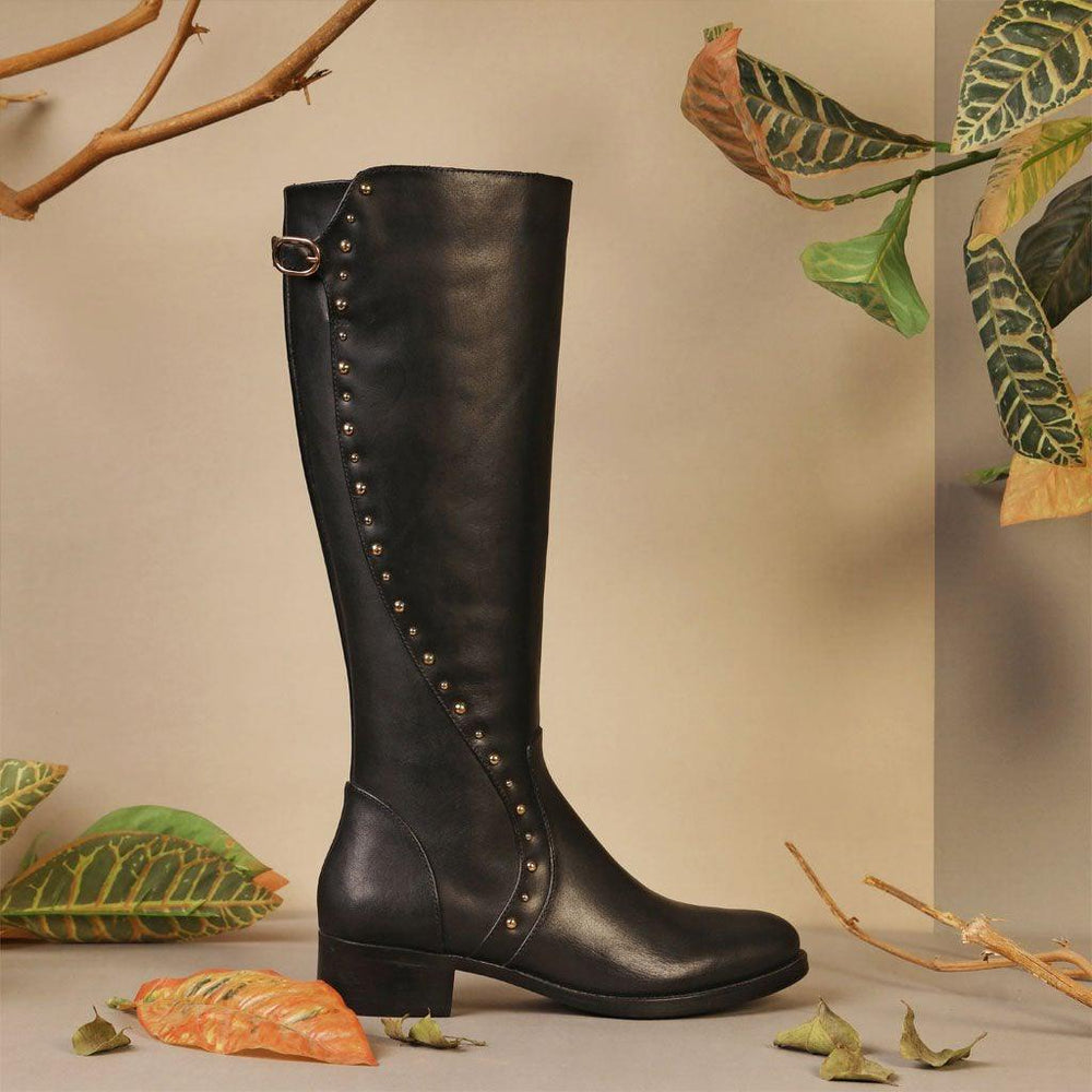 Saint Claire Black Leather Knee High Boots - SaintG UK