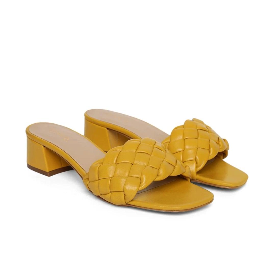 Saint Kate Yellow Leather Woven Mid Heeled Sandal - SaintG UK