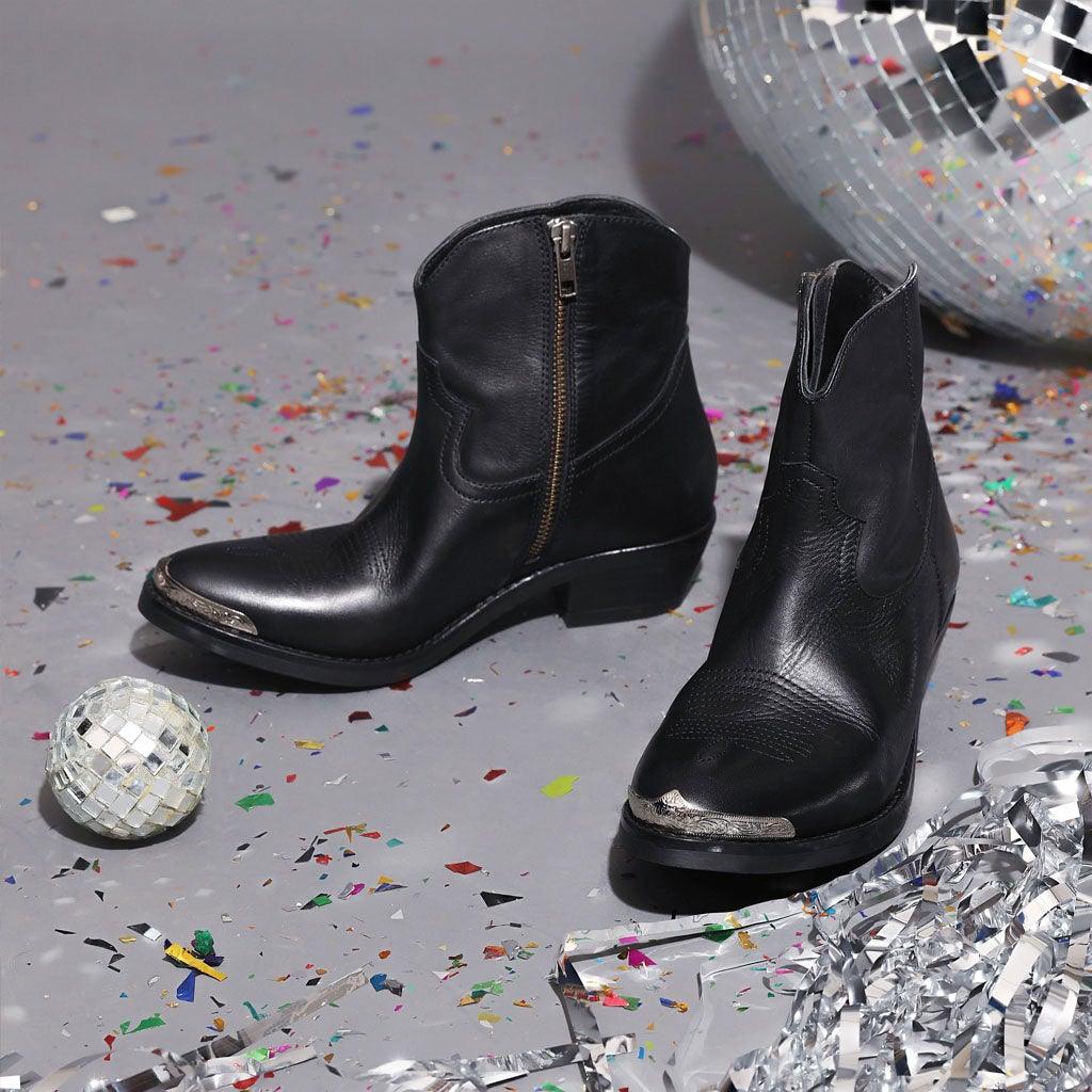 Saint Teresa Black Leather Ankle Boots with Metal Accessories - SaintG UK