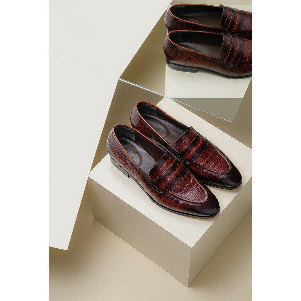 Saint Ansprand Brown Croco Leather Embossed Loafers With Set - SaintG UK