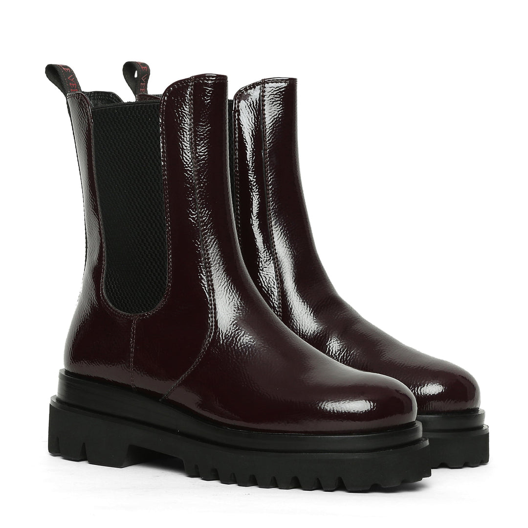 Saint Sophia Burgundy Patent Leather High Ankle Boots