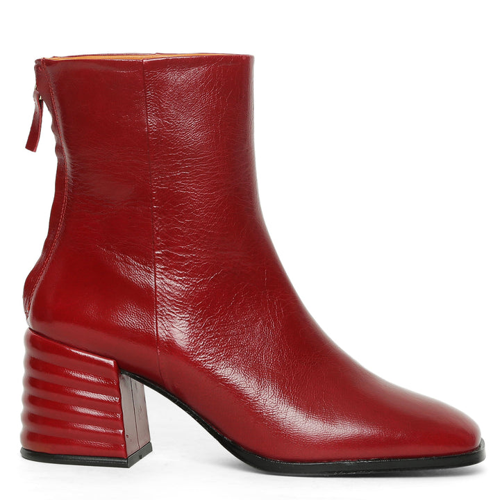 Saint Joanna Red Leather Back Zipper High Ankle Boots