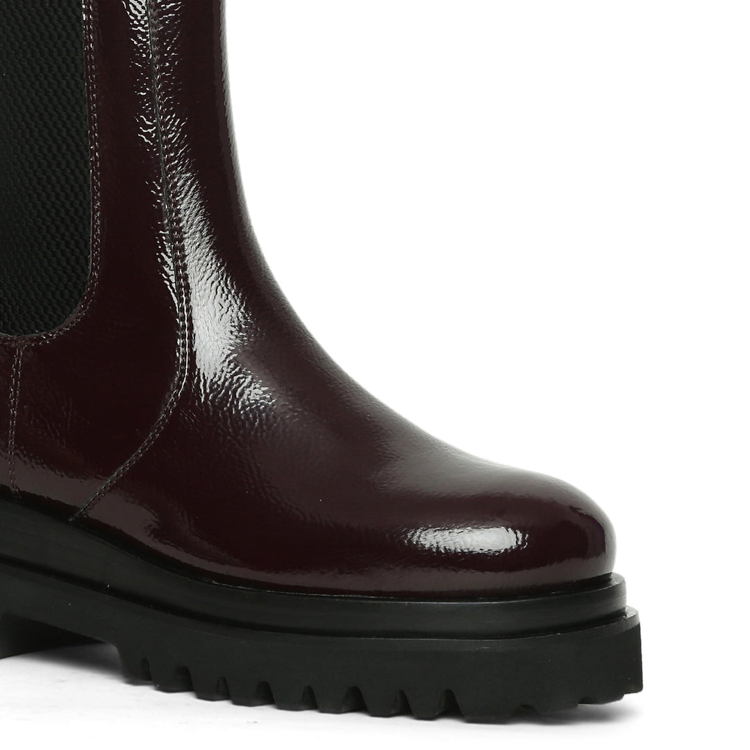 Saint Sophia Burgundy Patent Leather High Ankle Boots