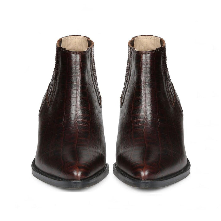 Saint Jolina Brown Croco Embossed Leather Ankle Boots - SaintG UK