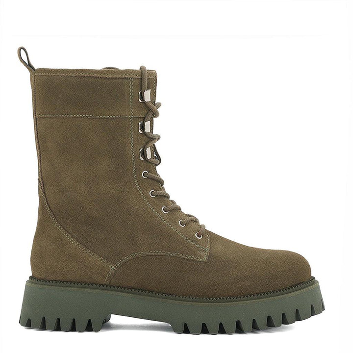 Saint Anastasia Bosco Green Leather Lace Up High Ankle Boots - SaintG UK
