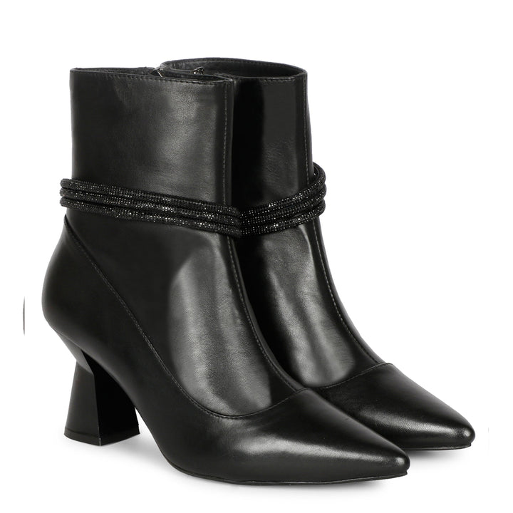 Saint Grace Black Leather Zipper Pointed Toe Heel Boots