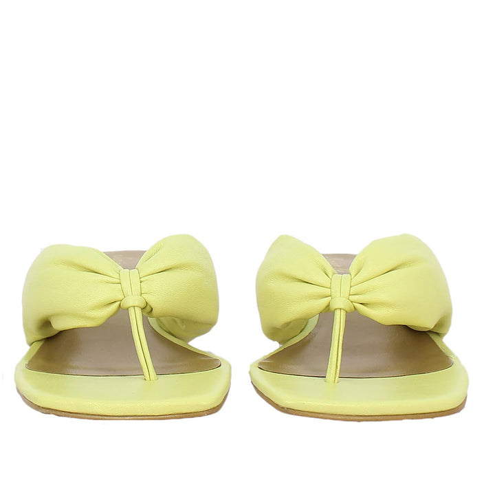 Saint Amorina Yellow Leather Puffy Thong Dress Sandals