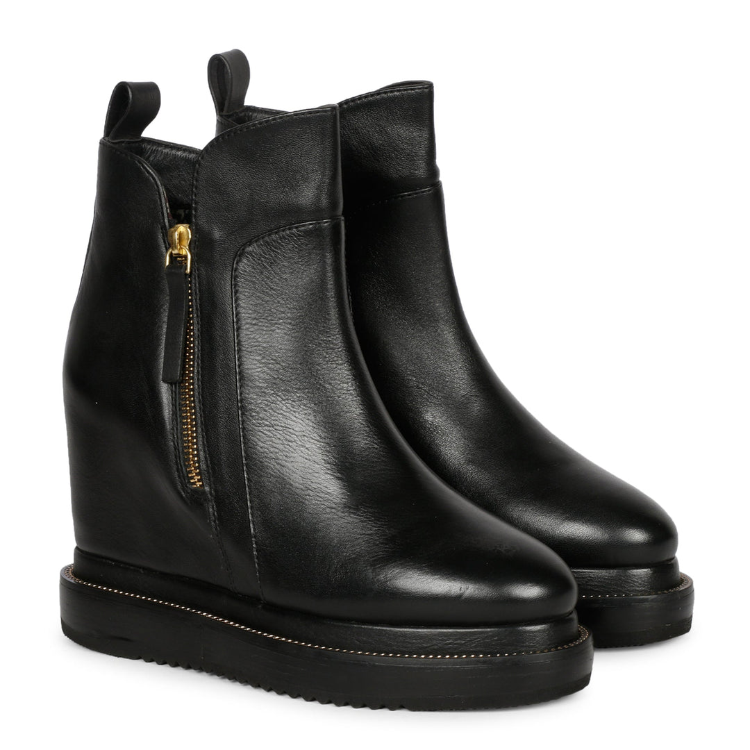 Saint Galena Black Leather Inner Wedge Heel Ankle Boots