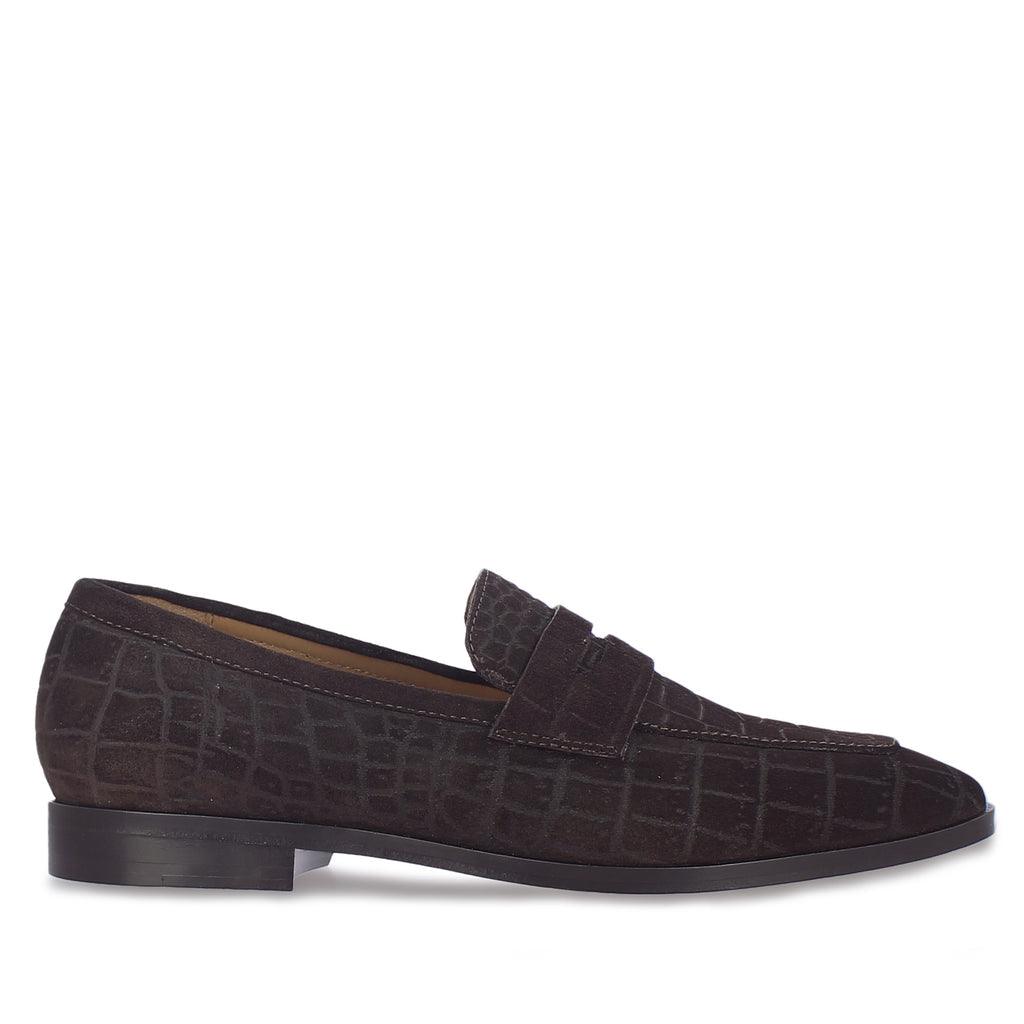 Saint Alessandro Brown Suede Croco Print Leather Loafers - SaintG UK