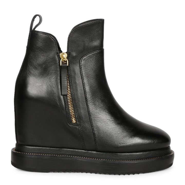 Saint Galena Black Leather Inner Wedge Heel Ankle Boots