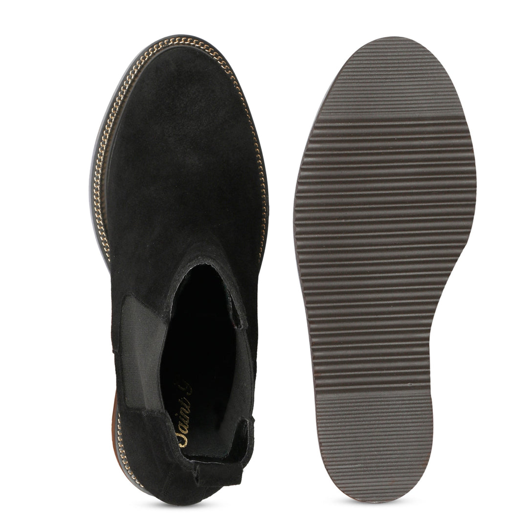 Saint Carolin Black Leather Inner Wedge Heel Ankle Boots