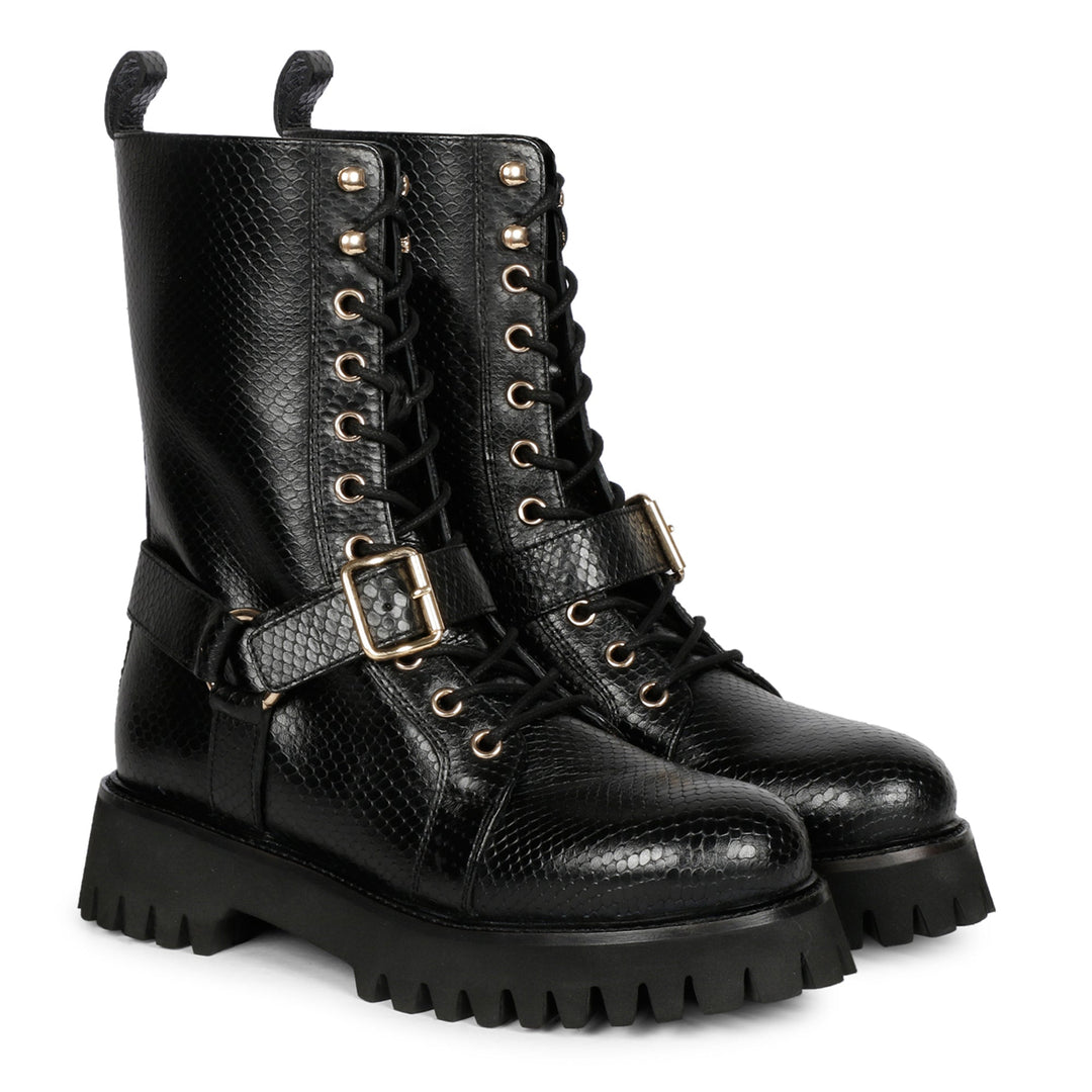 Saint Cyrilo Black Leather Lace Up High Ankle Boots