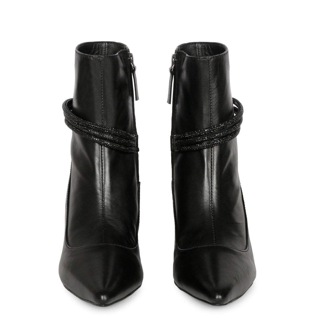 Saint Grace Black Leather Zipper Pointed Toe Heel Boots