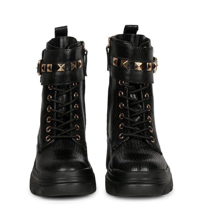 Saint Stella Black Leather Lace Up High Ankle Boots
