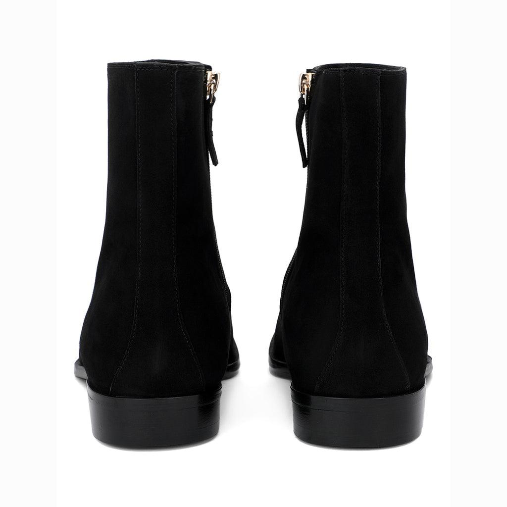 Black Nubuck Leather Ankle Boots for Men, Back View - Handcrafted UK