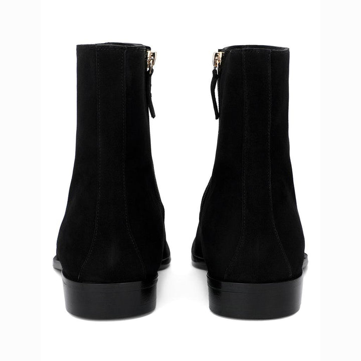 Black Nubuck Leather Ankle Boots for Men, Back View - Handcrafted UK