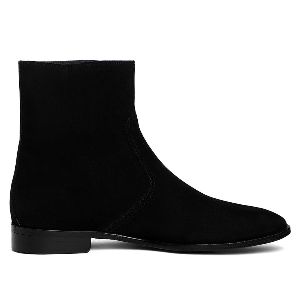 Best Men's Black Nubuck Leather Ankle Boots - Side View, Handcrafted UK