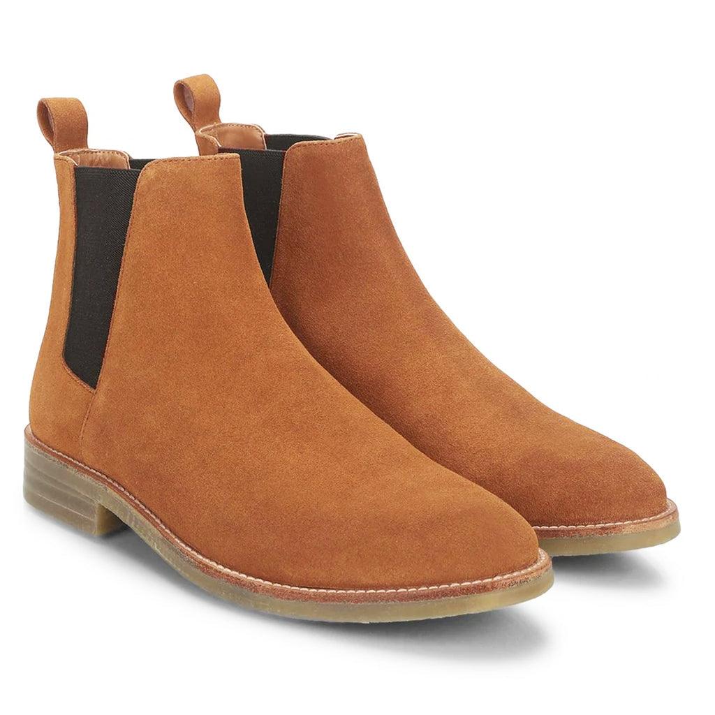 Saint Arduin tan leather chelsea boots for men – pair angle view