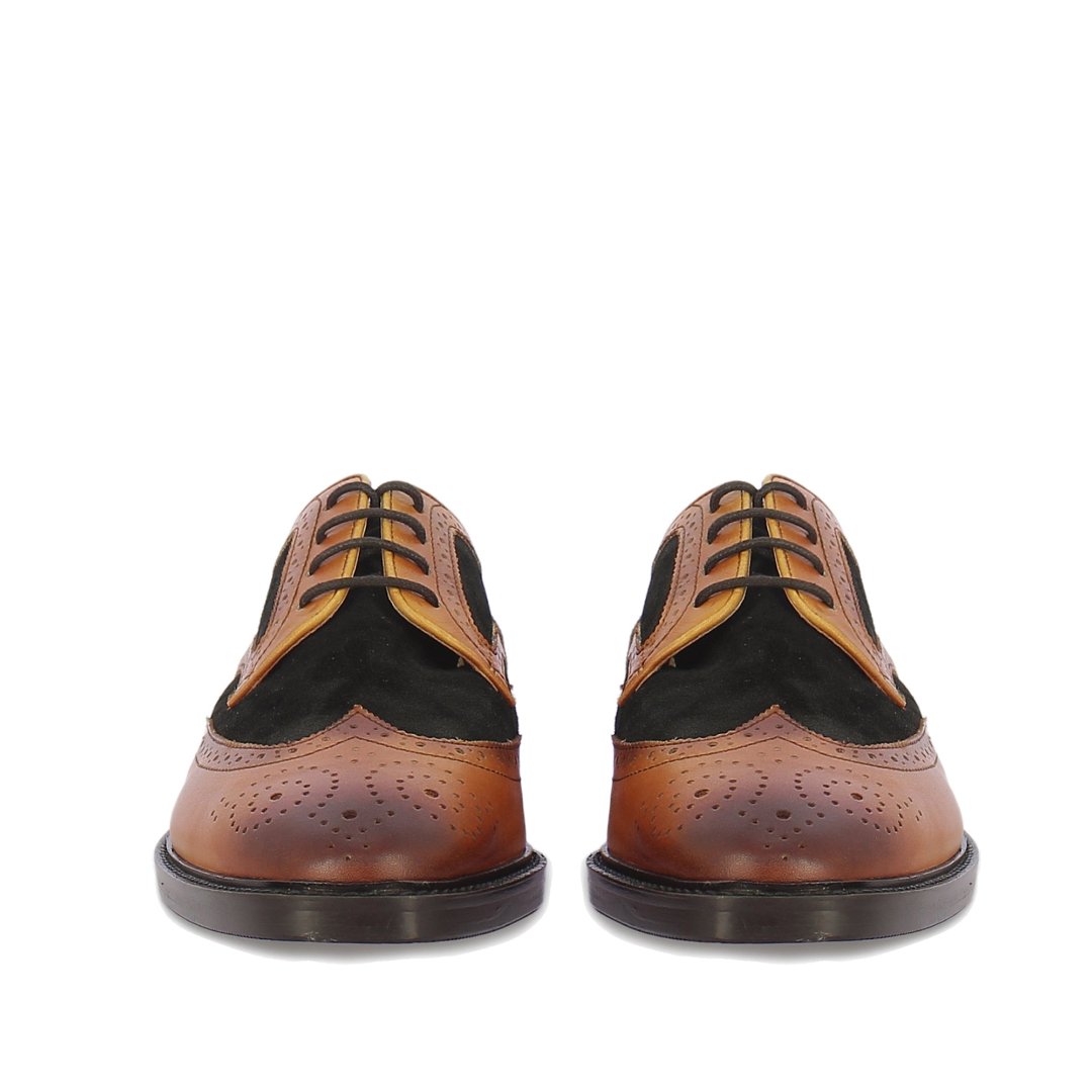 Best Men's Tan and Black Two-Tone Leather Brogue, Front Pair View - Handcrafted UK
