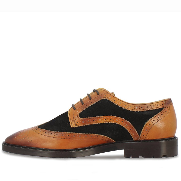 Saint Bernard Tan and Black Leather Brogue - Angled Side View, Men's UK