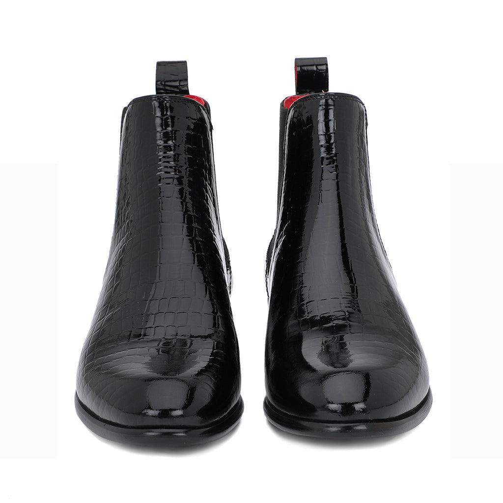 Saint Eadred black croco patent leather chelsea boot for men – pair detail