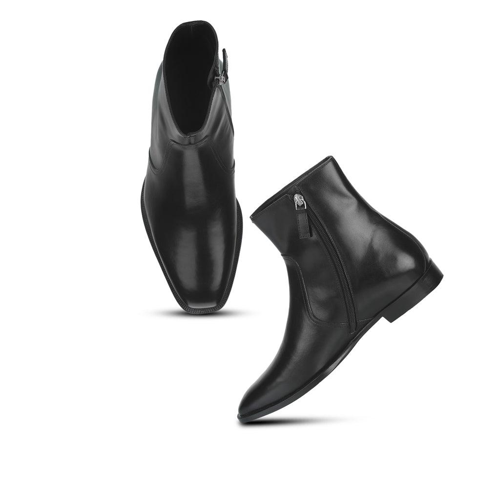 Black Leather Ankle Boots for Men, Angled Pair View - Handcrafted UK