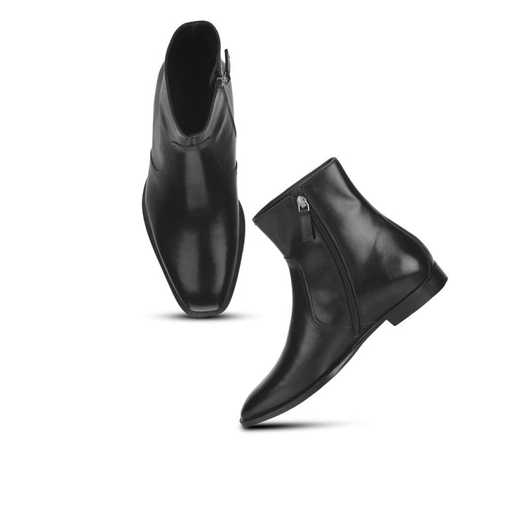 Black Leather Ankle Boots for Men, Angled Pair View - Handcrafted UK