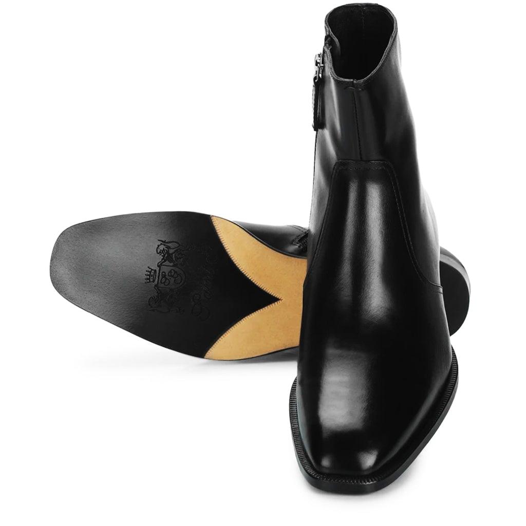 Saint Frederick Black Leather Boots - Back and Sole View, Men's UK