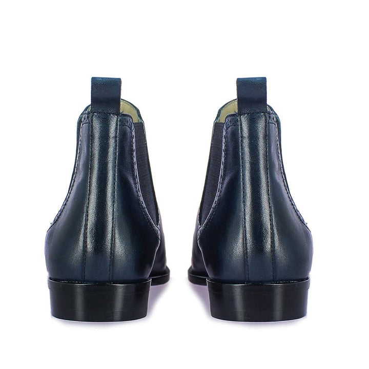 Saint Frederico handcrafted chelsea boots men navy brogue detail – back view
