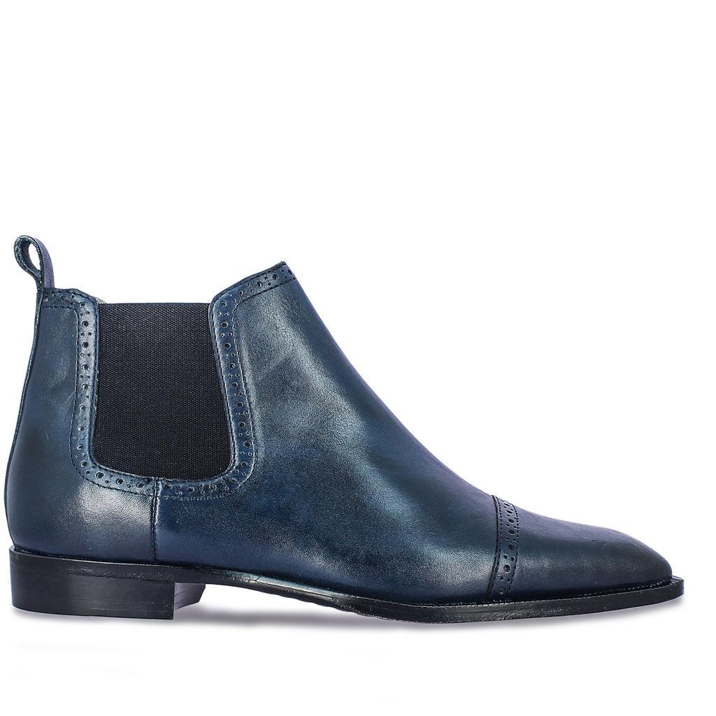 Saint Frederico navy leather brogue chelsea boots men – right angle view