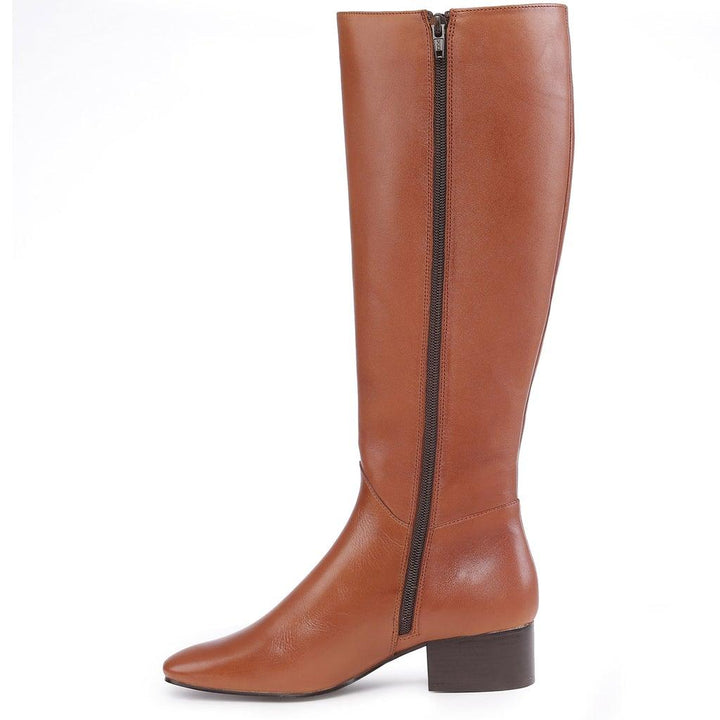 Saint Ivanna tan knee high boots, alternate side view showing zip closure