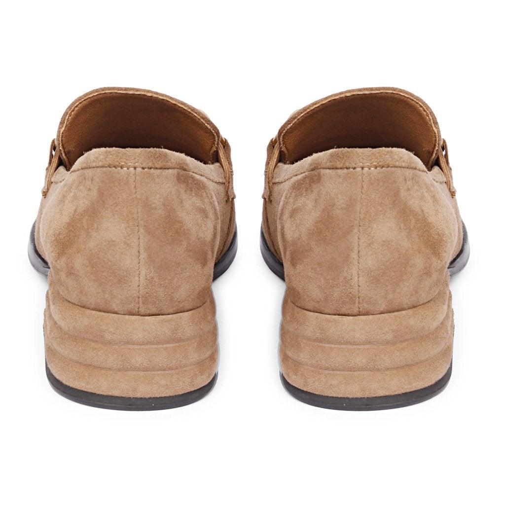 Women's Tan Suede Moccasins, Back Heel View — Ladies Shoes UK