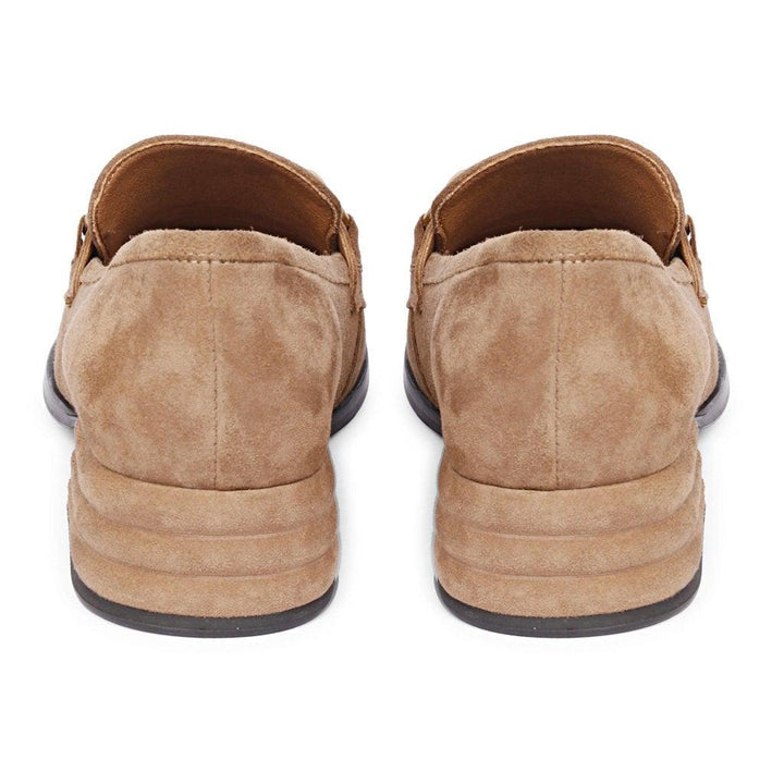 Women's Tan Suede Moccasins, Back Heel View — Ladies Shoes UK