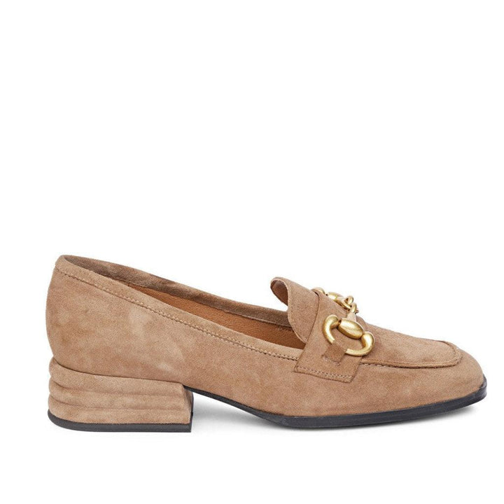 Best Women's Taupe Suede Horsebit Loafer, Side View — Ladies Moccasins UK