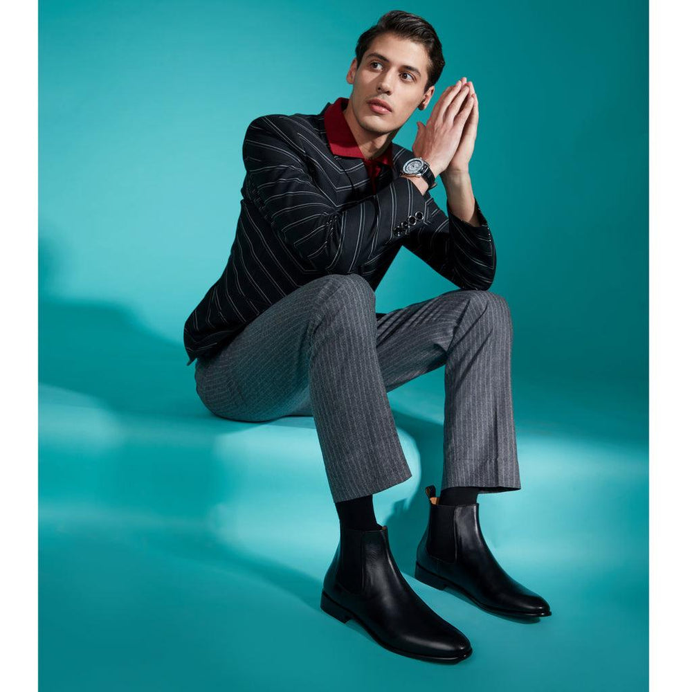 Saint Lorenzo formal chelsea boots men black leather – lifestyle shot