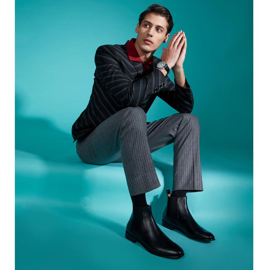 Saint Lorenzo formal chelsea boots men black leather – lifestyle shot