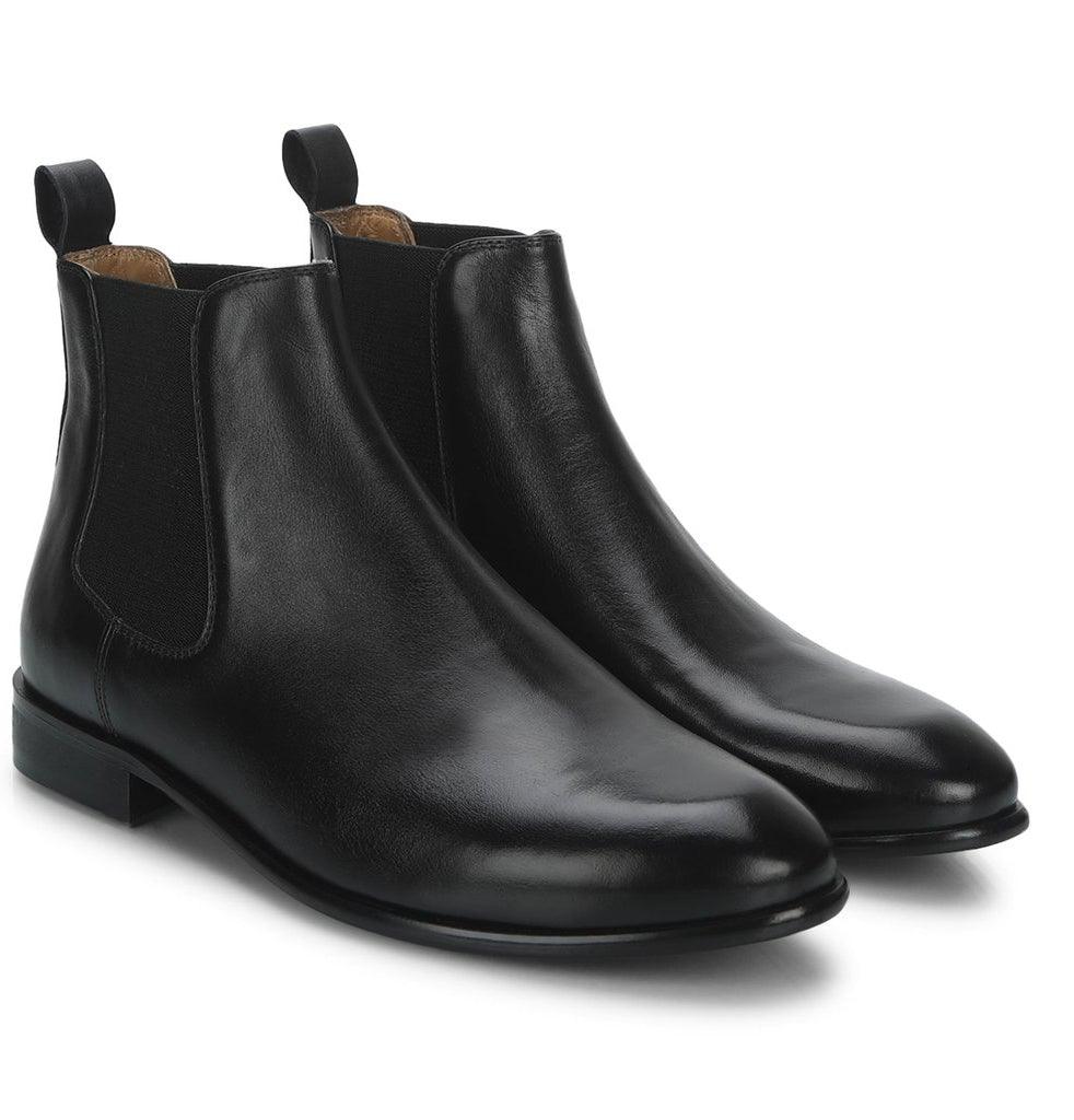 Saint Lorenzo black premium mens chelsea boots uk – pair angle view 