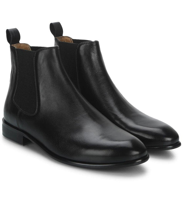 Saint Lorenzo black premium mens chelsea boots uk – pair angle view 