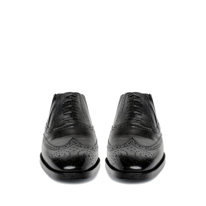 Grey Leather Brogue Shoes for Men, Front Detail View - Handcrafted UK
