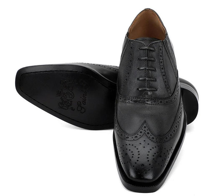 Saint Vincenzo Grey Leather Brogue Shoes - Pair and Sole View, Men's UK