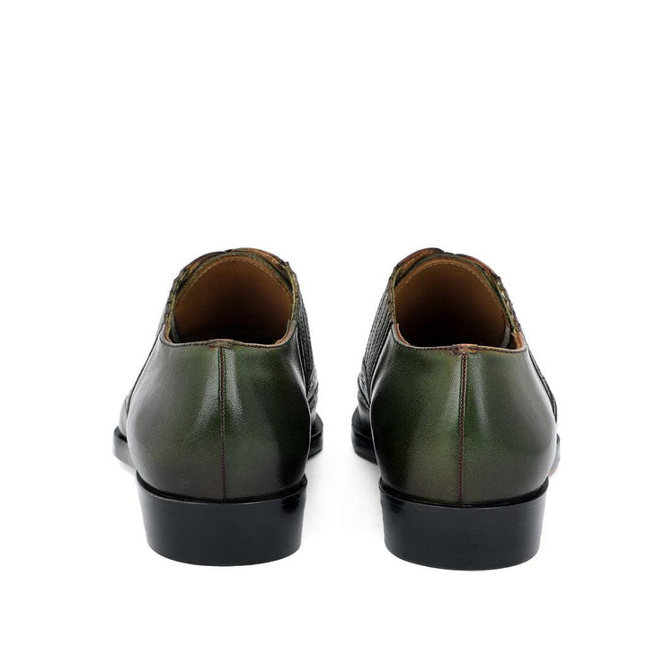 Olive Leather Brogue Shoes for Men, Back View - Handcrafted UK