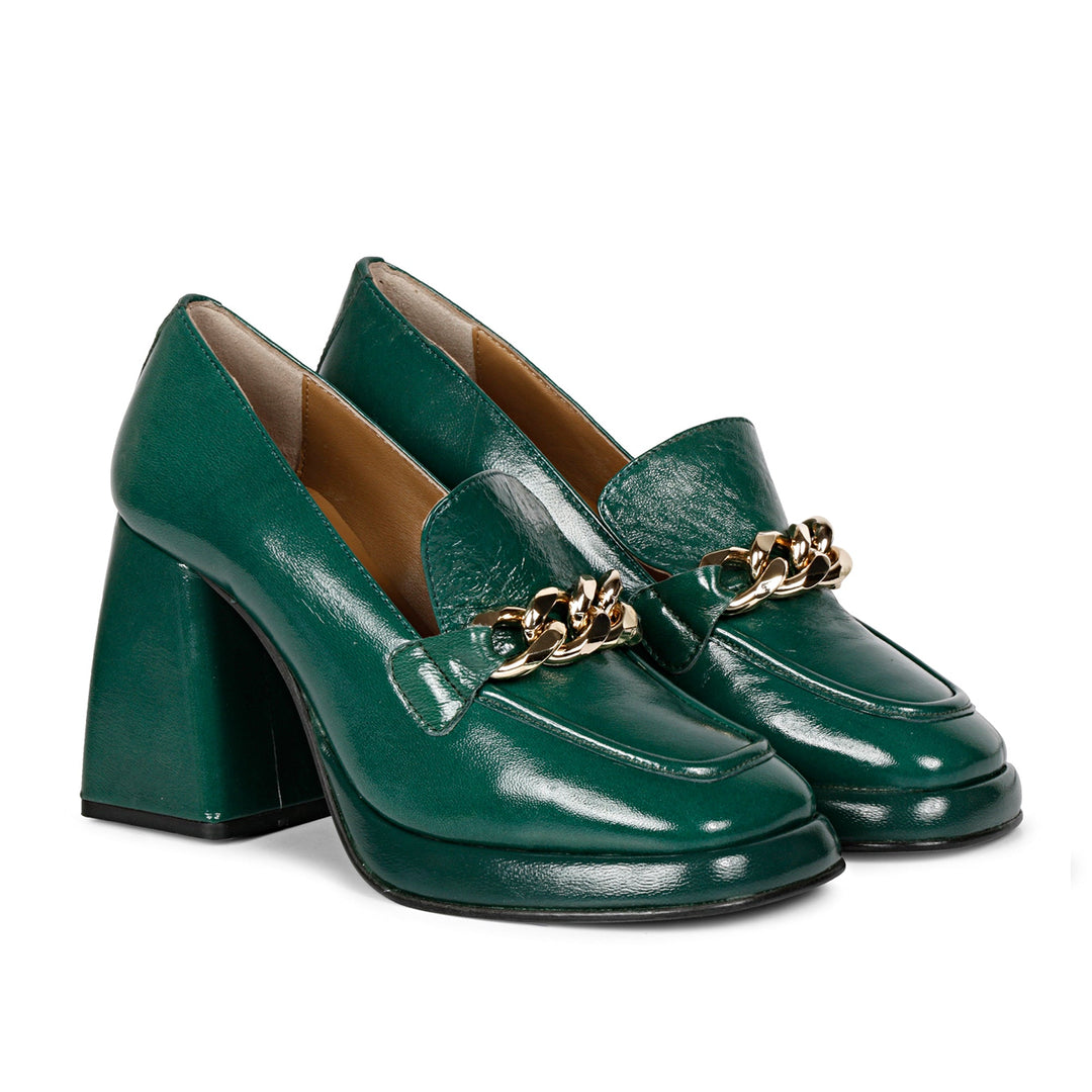 Green Patent Leather Handcrafted Moccasins for women