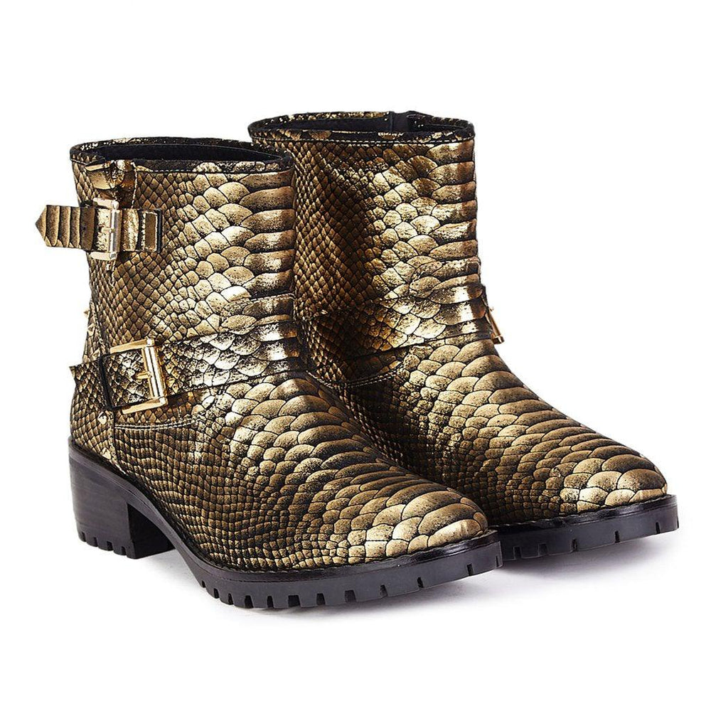 Saint Aloisa Metallic Gold Snake Print Leather Boot - SaintG UK