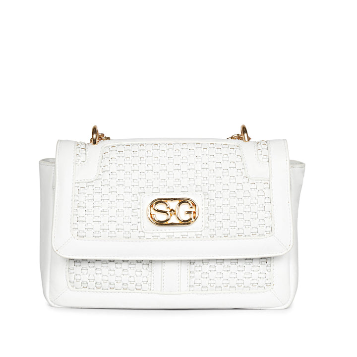 Addie White Hand Woven Leather Sling Bag