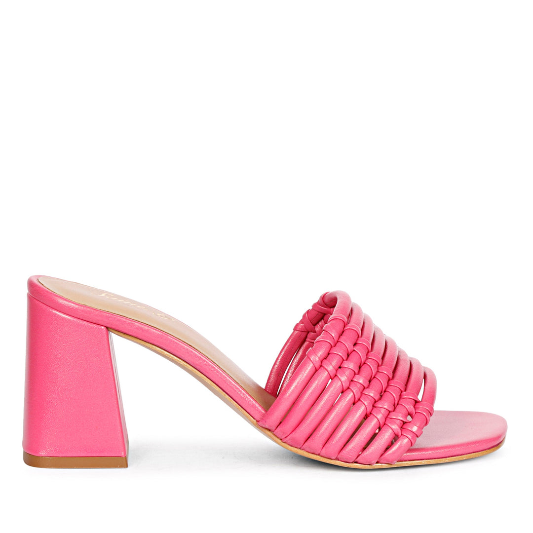 Hot Pink Leather Block Heels Womens