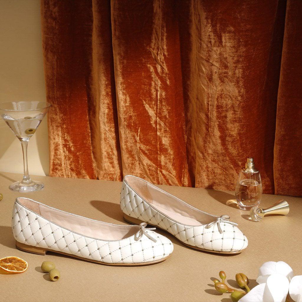 Saint Anya White Leather Ballerina’s - SaintG UK