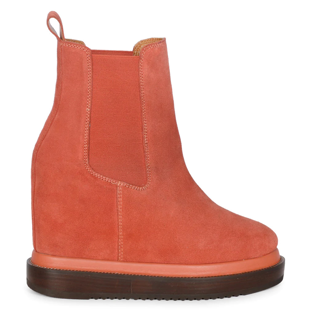 Womens tan leather wedge ankle boots, side view