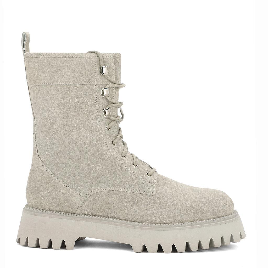 Saint Anastasia Ivory Leather Lace Up High Ankle Boots - SaintG UK